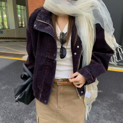 플록 집업 데님 자켓