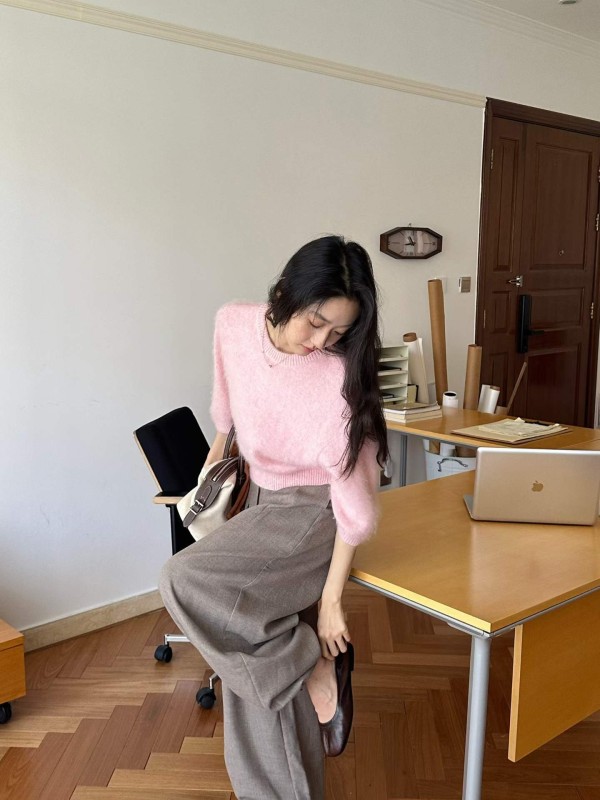 볼륨 헤어리 모헤어 반소매 숏탑