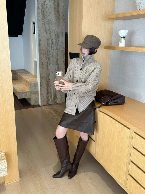 넥 칼라 꽈배기 오픈 가디건