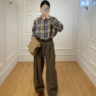 100% 린넨 체크 셔츠